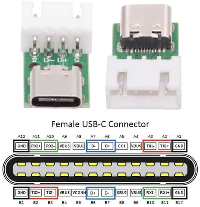 Alt view image 3 of 7 - Vszerda 5pcs/Set DIY OEM Type C Female Plug Socket Connector to 4Pin Pitch=2.54mm Wafer Socket Horizontal USB2.0 Pinout Test Board DC 5V Power Receptacle Adapter Solder