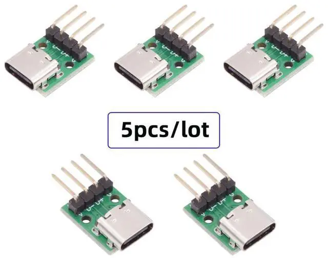 Alt view image 2 of 7 - Vszerda 5pcs/Set DIY OEM Type C Female Plug Socket Connector to 4Pin Pitch=2.54mm Contact Header Horizontal USB2.0 Pinout Test Board DC 5V Power Receptacle Adapter Solder
