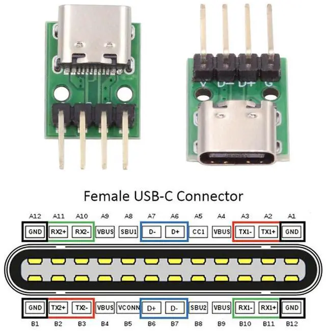 Alt view image 6 of 7 - Vszerda 5pcs/Set DIY OEM Type C Female Plug Socket Connector to 4Pin Pitch=2.54mm Contact Header Horizontal USB2.0 Pinout Test Board DC 5V Power Receptacle Adapter Solder