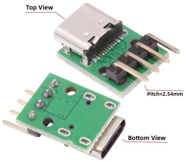 Alt view image 5 of 7 - Vszerda 5pcs/Set DIY OEM Type C Female Plug Socket Connector to 4Pin Pitch=2.54mm Contact Header Horizontal USB2.0 Pinout Test Board DC 5V Power Receptacle Adapter Solder