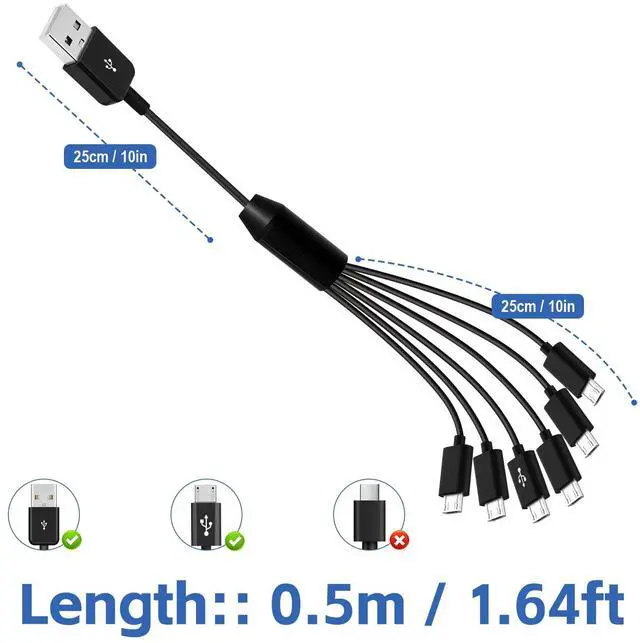 Alt view image 7 of 7 - Vszerda Micro USB Splitter Cable, USB Type-A to 6 Type-Micro Multi Charging Cord, Multiple USBMicro Charger Cable for Galaxy S6/S5/Note4/Note3/Xperia Z3/Z2/More -1.64FT
