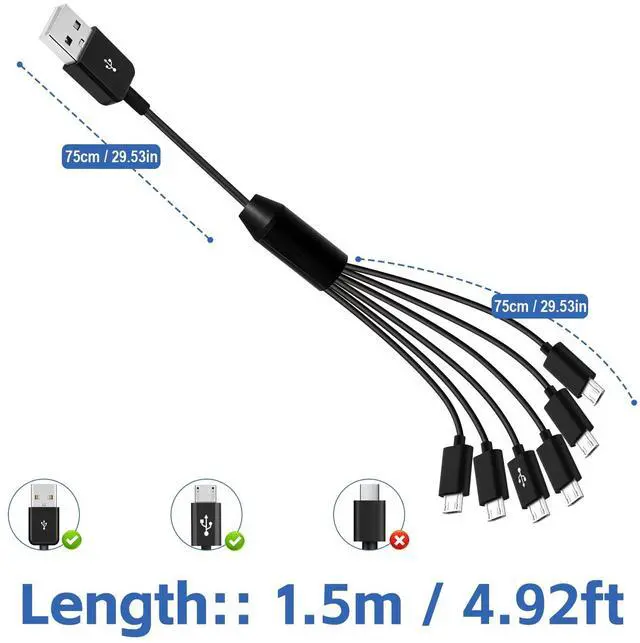 Alt view image 7 of 7 - Vszerda 5FT Micro USB Splitter Cable 1 to 6 USB-Micro Charging Cord with USB 2.0 Type A Connector Multi Charger Wire Lead for Samsung Galaxy S6/S5/Note4/Note3/Xperia Z3/Z2/More