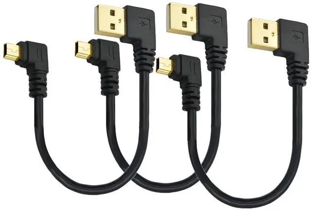 Main image of Vszerda Short Mini USB Cable Type A 2.0 to 5 Pin Mini USB Cord Right Angle Data Charging Cable for Dash Cam, Rearview Mirror, Sat Nav, Camcorders, Cameras, Hard Drive & More (6-inch, 3-Pack)
