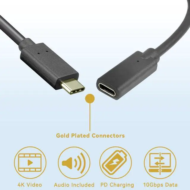 Alt view image 3 of 6 - USB C Extension Cable 0.6FT, USB Type-C 3.1 Gen2 Male to Female Extender Cord, 4K Video/10Gbps Data/100W Fast Charging USB-C Extension Wire Lead for iPhone 15/16 Series, iPad Pro, MacBook Pro, More