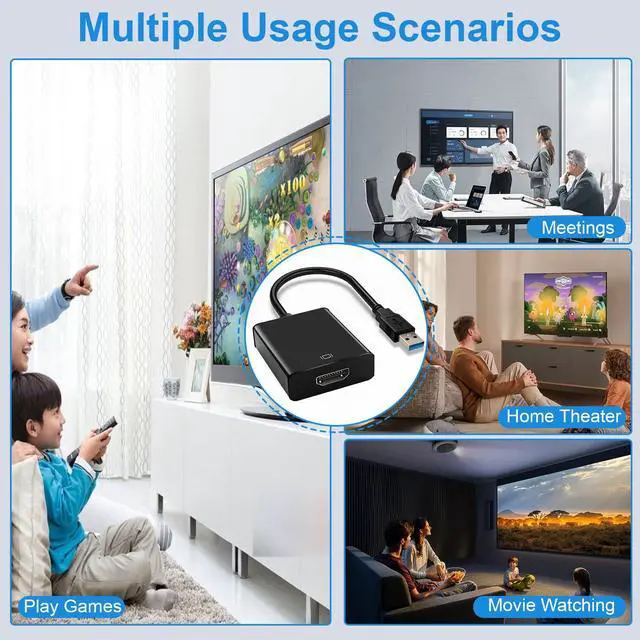 Alt view image 7 of 7 - Vszerda USB to HDMI Adapter for Monitor USB A 3.0 to HDTV Converter 1080P Full HD Video Display Connector Compatible with Windows 11/10/8/8.1/7 and MacOS System (Black, Driver Needed)