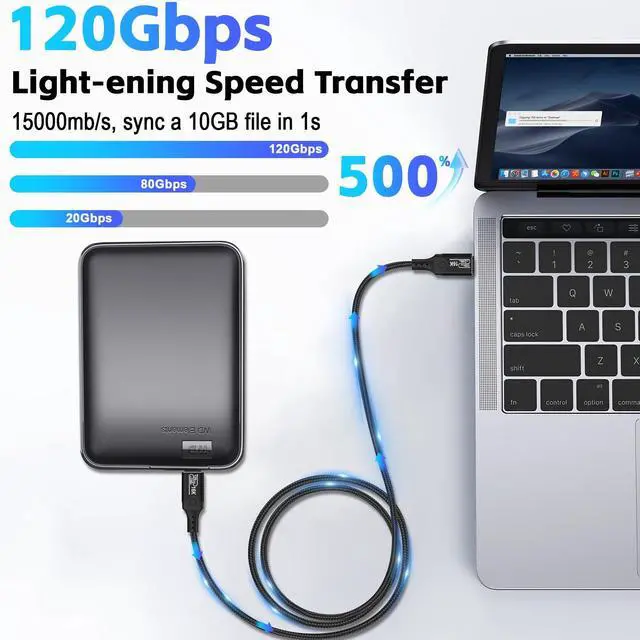 Alt view image 2 of 7 - Vszerda 120Gbps Thunderbolt 5 USB5 Cable 6.6FT 240W Fast Charging & 16K Video Display USB C Male to Male USB4 2gen Cord for MacBook Pro, iPad Pro, iPhone 17/16, SSD, Hub, eGPU, Dock, More