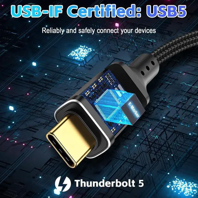 Alt view image 5 of 7 - Vszerda 120Gbps Thunderbolt 5 USB5 Cable 6.6FT 240W Fast Charging & 16K Video Display USB C Male to Male USB4 2gen Cord for MacBook Pro, iPad Pro, iPhone 17/16, SSD, Hub, eGPU, Dock, More