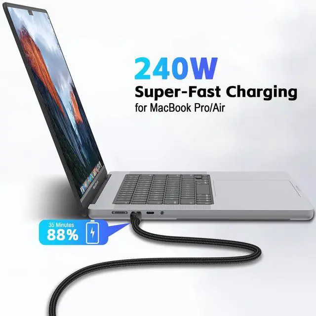 Alt view image 4 of 7 - Vszerda 120Gbps Thunderbolt 5 USB5 Cable 6.6FT 240W Fast Charging & 16K Video Display USB C Male to Male USB4 2gen Cord for MacBook Pro, iPad Pro, iPhone 17/16, SSD, Hub, eGPU, Dock, More