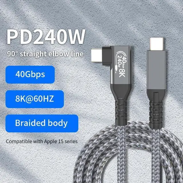 Alt view image 2 of 7 - USB C to USB C Cable 3FT, USB 4 Type-C Cord with 240W SuperSpeed Charging 8K Video 40Gbps Data Thunderbolt4 Compatible with iPhone16/MacBook Pro/iPad Pro/Samsung S24 Ultra/More (180 to 90 Angled)
