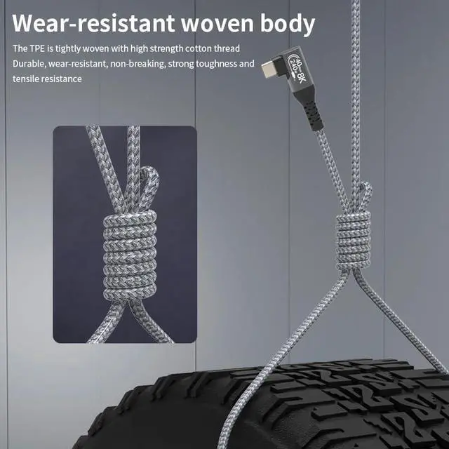 Alt view image 7 of 7 - USB C to USB C Cable 3FT, USB 4 Type-C Cord with 240W SuperSpeed Charging 8K Video 40Gbps Data Thunderbolt4 Compatible with iPhone16/MacBook Pro/iPad Pro/Samsung S24 Ultra/More (180 to 90 Angled)