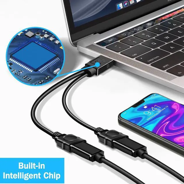 Alt view image 3 of 7 - Vszerda USB Splitter 1 in 2 Out USB A Male to 2 Double Female Jack Y Splitter 2.0 Hub Power Cord Extension Adapter Cable for Laptop Xbox MacBook Car PC PS4 PS5 Computer More