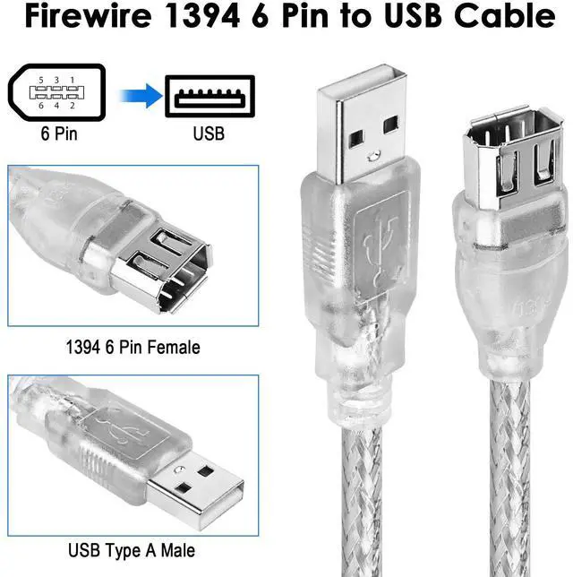Alt view image 2 of 7 - Vszerda Firewire to USB Adapter Cable 6-Pin IEEE 1394 Female to USB 2.0 Male Converter Cord for Digital Video Camera Printer More with Firewire 400 1394-a Connector (Transparent Shell) 20cm/7.87inch
