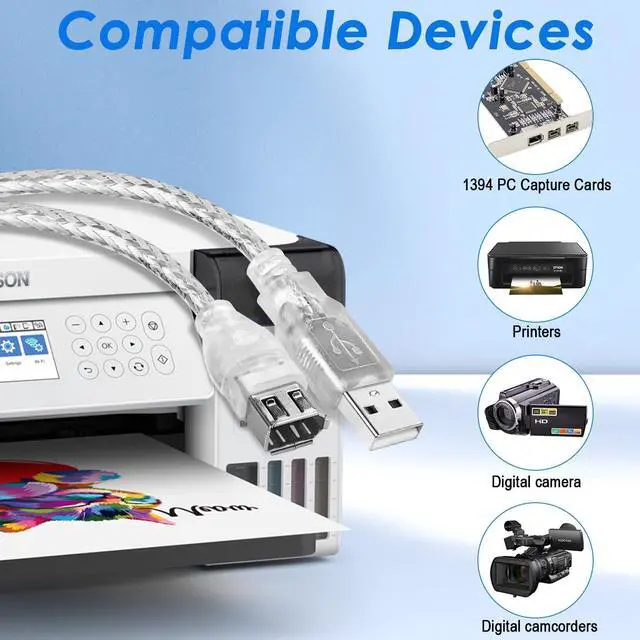 Alt view image 5 of 7 - Vszerda Firewire to USB Adapter Cable 6-Pin IEEE 1394 Female to USB 2.0 Male Converter Cord for Digital Video Camera Printer More with Firewire 400 1394-a Connector (Transparent Shell) 20cm/7.87inch