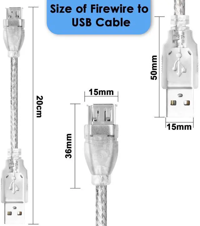Alt view image 7 of 7 - Vszerda Firewire to USB Adapter Cable 6-Pin IEEE 1394 Female to USB 2.0 Male Converter Cord for Digital Video Camera Printer More with Firewire 400 1394-a Connector (Transparent Shell) 20cm/7.87inch