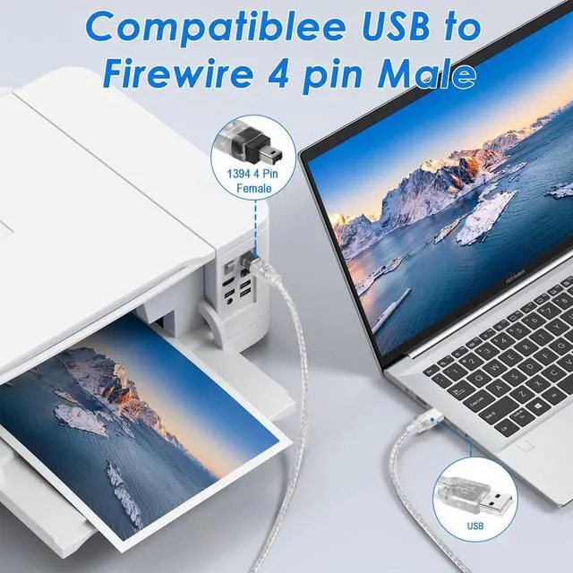 Alt view image 5 of 6 - Vszerda Firewire to USB Adapter Cable 4Pin IEEE 1394-a to USB 2.0 Converter Cord Firewire 400 Wire Lead for Connecting 4Pin 1394 Devices to USB Host Devices (Transparent Shell) 3ft