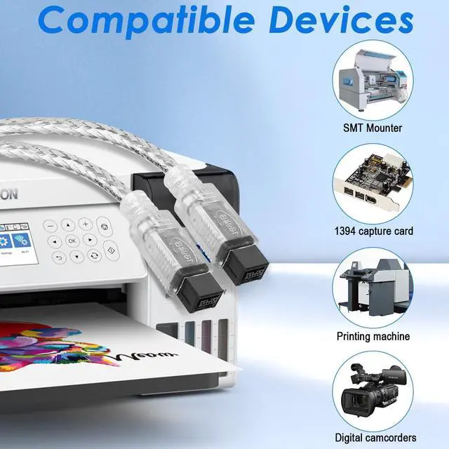 Alt view image 2 of 6 - Vszerda Firewire 800 Male to Male Cable 9Pin IEEE 1394-b High Speed Data Cord for External Disk Drives to Computers with 9Pin Firewire 1394 Ports (Transparent Shell, 3FT)