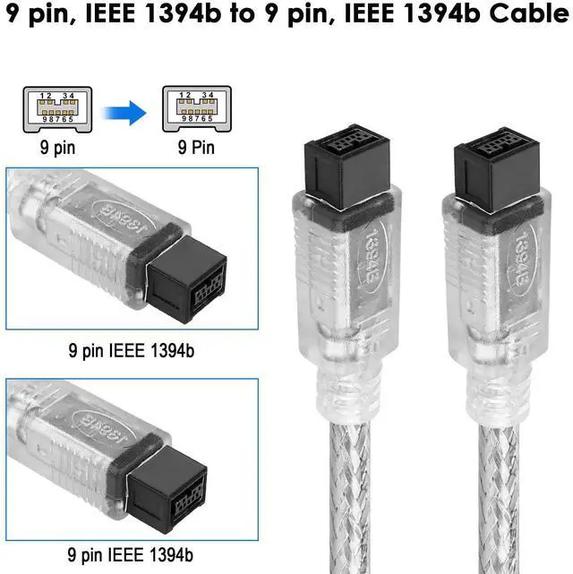 Alt view image 4 of 6 - Vszerda Firewire 800 Male to Male Cable 9Pin IEEE 1394-b High Speed Data Cord for External Disk Drives to Computers with 9Pin Firewire 1394 Ports (Transparent Shell, 3FT)