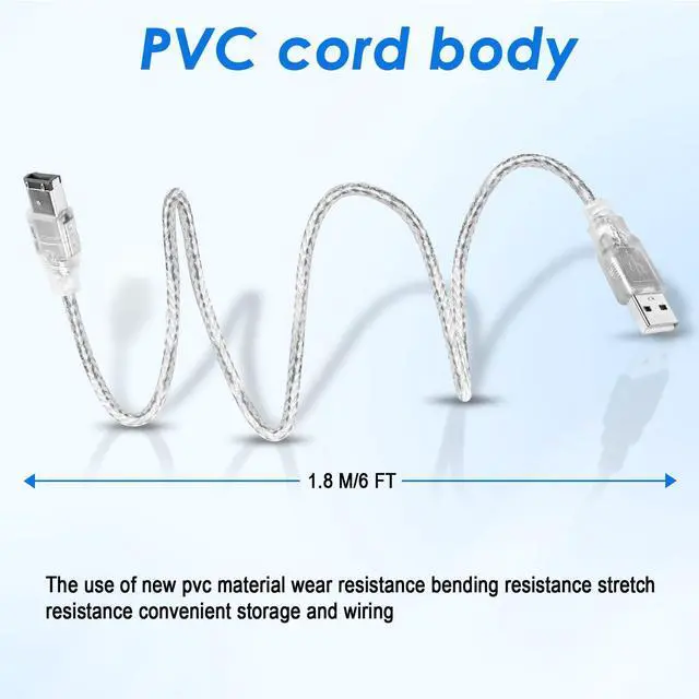 Alt view image 6 of 7 - Vszerda Firewire to USB Adapter Cable 6-Pin IEEE 1394 Male to USB 2.0 Male Converter Firewire 400 1394-a to USB A Connector Cord for Digital Video Camera Printer Hard Disk (Clear Cable) 1.8m/6ft