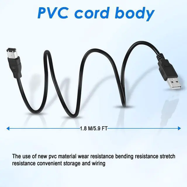 Alt view image 6 of 7 - Vszerda Firewire to USB Adapter Cable 6-Pin IEEE 1394 Male to USB 2.0 Male Converter Firewire 400 1394-a to USB A Connector Cord for Printer Scanner Hard Disk (Not Compatible with Sound Card) 1.8m/6ft