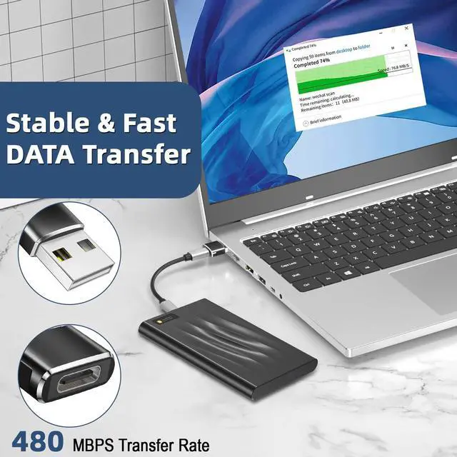 Alt view image 4 of 7 - Vszerda USB to USB C Adapter 5 Pack, USBC Female to A Male Car Charger Type-C Converter for iPhone 16 15 14 13 12 Plus iWatch Airpods Switch Samsung Laptop Computer and More (Black)