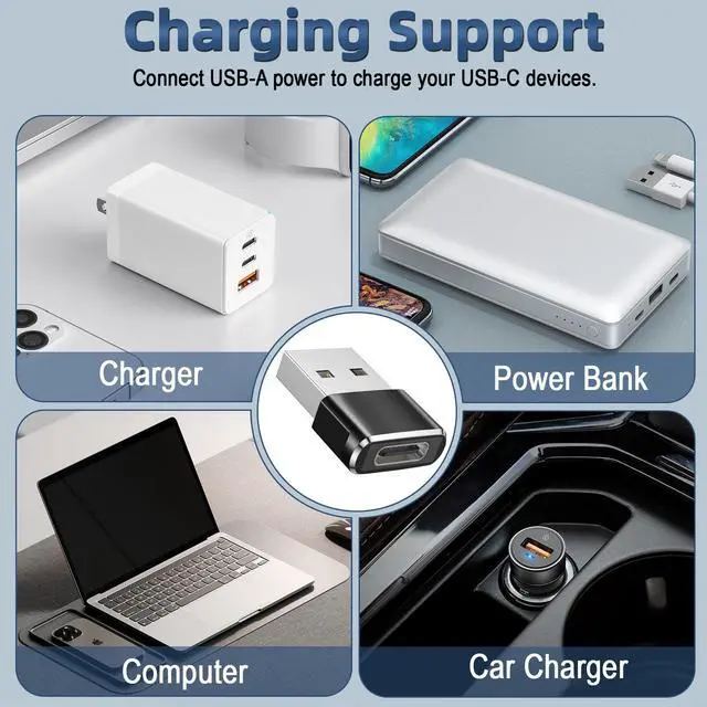 Alt view image 5 of 7 - Vszerda USB to USB C Adapter 5 Pack, USBC Female to A Male Car Charger Type-C Converter for iPhone 16 15 14 13 12 Plus iWatch Airpods Switch Samsung Laptop Computer and More (Black)