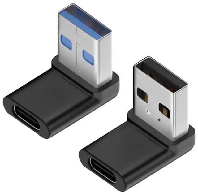 Main image of Vszerda 90 Degree USB to USB C Adapter (2-Pack) Right Angle Type-C Female to A Male Converter USB3.2 C Type Plug Adapter Vertical USB Port Changer Extender Connector (Up+Down Angle)