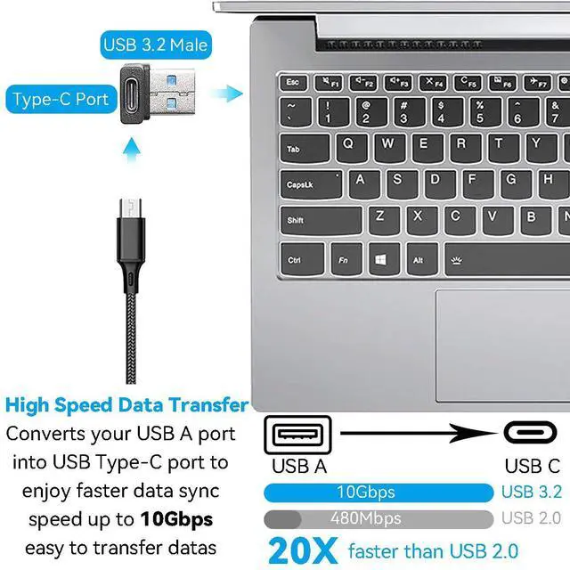 Alt view image 3 of 7 - Vszerda 90 Degree USB to USB C Adapter (2-Pack) Right Angle Type-C Female to A Male Converter USB3.2 C Type Plug Adapter Vertical USB Port Changer Extender Connector (Up+Down Angle)