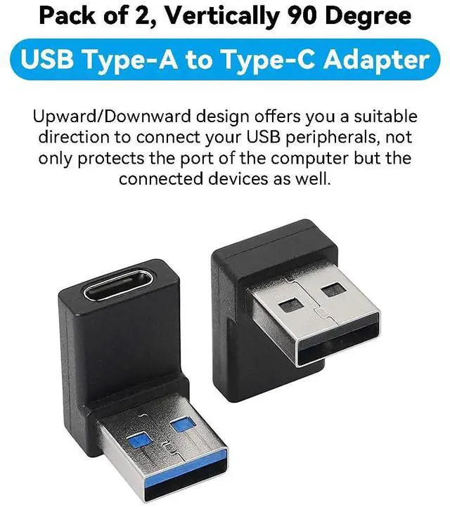 Alt view image 4 of 7 - Vszerda 90 Degree USB to USB C Adapter (2-Pack) Right Angle Type-C Female to A Male Converter USB3.2 C Type Plug Adapter Vertical USB Port Changer Extender Connector (Up+Down Angle)