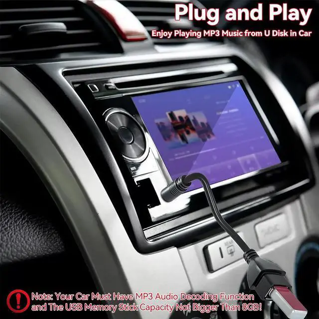Alt view image 2 of 7 - Vszerda Aux to USB for Car Stereo System with MP3 Decoding Function, 3.5mm Male Audio Jack Plug to USB 2.0 Female MP3 Adapter Cable Car Playing Music Thru U-Disk Vehicle Auxiliary Adaptor