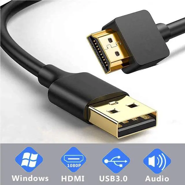 Alt view image 3 of 6 - Vszerda USB to HDMI Cable, USB-A to HDMI Adapter for Monitor, Type-A Male to HDMI Male Adapter for TV/DVD Player/Projector/Monitor-6.6FT/2M (Black)