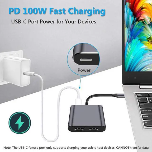 Alt view image 4 of 6 - Vszerda USB C to Dual HDMI Adapter, USB-C Hub Multiport Adapter with 4K USB 3.0 PD 100W, Support 2 HDMI Splitter Display for MacBook, iPhone 16/15, Laptop, Google Phone, Samsung Galaxy