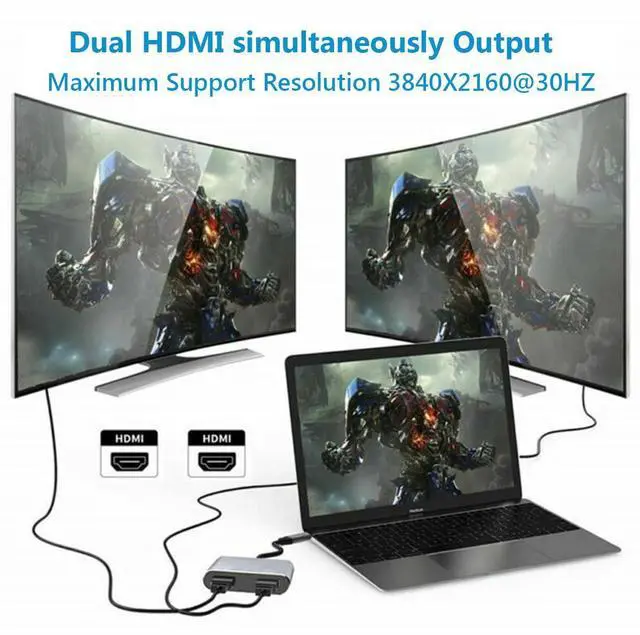 Alt view image 3 of 6 - Vszerda USB C to Dual HDMI Adapter, USB-C Hub Multiport Adapter with 4K USB 3.0 PD 100W, Support 2 HDMI Splitter Display for MacBook, iPhone 16/15, Laptop, Google Phone, Samsung Galaxy