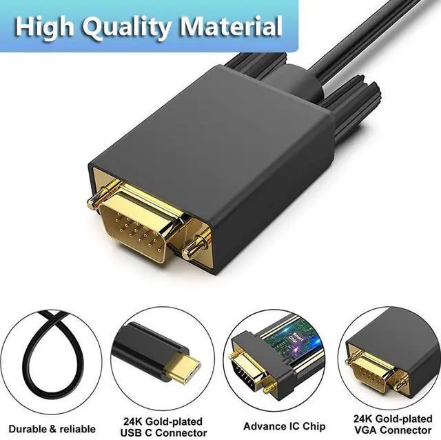 Alt view image 3 of 6 - Vszerda USB C to VGA Cable 6 Feet, USB Type-C to VGA Adapter Thunderbolt 3/4 Compatible with MacBook Pro, iPhone 16 Pro Max, iPad Pro, Samsung Galaxy S24/ S23 and More