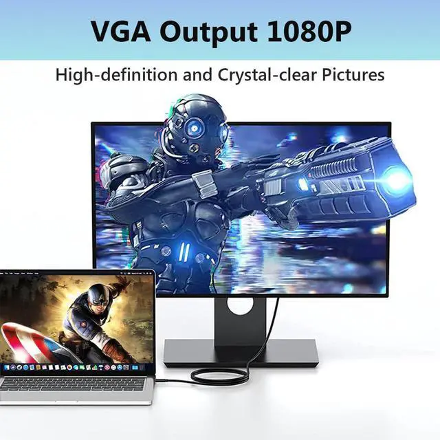 Alt view image 4 of 6 - Vszerda USB C to VGA Cable 6 Feet, USB Type-C to VGA Adapter Thunderbolt 3/4 Compatible with MacBook Pro, iPhone 16 Pro Max, iPad Pro, Samsung Galaxy S24/ S23 and More