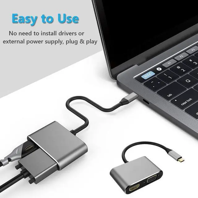 Alt view image 5 of 6 - Vszerda USB C to HDMI VGA Adapter, 2 in 1 Thunderbolt 3 Type-C to VGA 4K HDMI Converter for Dual Monitor Adapter Compatible with MacBook Pro, iPhone 16 15 Pro Max, Surface Pro, PC, etc