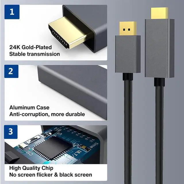 Alt view image 2 of 6 - Vszerda 4K DisplayPort to HDMI Cable 6FT, [Gold-Plated, Aluminum Shell] Uni-Directional DP to HDMI 4K@30Hz Display Cord for HDTV, Monitor, Projector