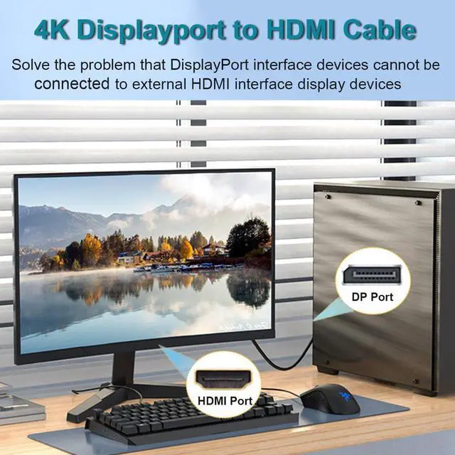 Alt view image 3 of 7 - Vszerda DisplayPort to HDMI Cable, Uni-Directional 4K DP to HDMI Cable 6 Feet, 4K@30Hz, 1080P Full HD, Male to Male Compatible for Computer, NVIDIA, AMD,  HP, ThinkPad, Monitor, etc