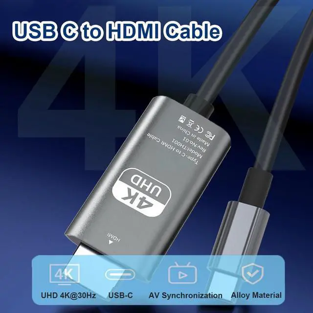 Alt view image 2 of 6 - Vszerda USB C to HDMI Cable 6Ft, 4K USB 3.1 Type-C to HDMI Cord [Thunderbolt 3/4/5 Compatible] with MacBook Air, Galaxy S9 to S24, iPhone 15/16, iPad Pro, iMac, Surface, etc