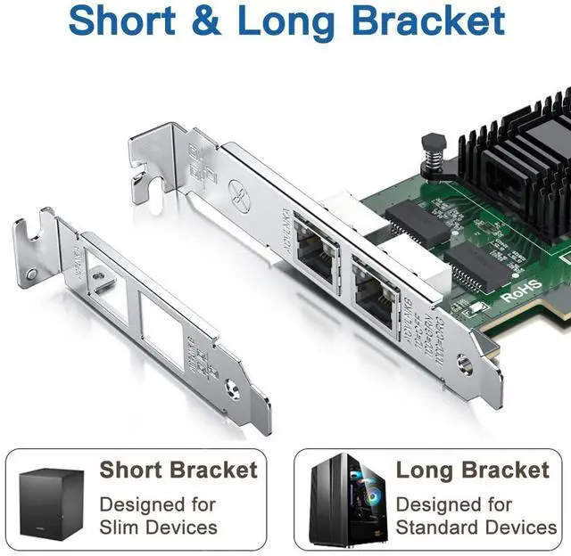 Alt view image 3 of 6 - Vszerda Gigabit Dual NIC with Intel 82571 Chip, 1Gb Network Card Compare to Intel E1G42ET NIC, 2 RJ45 Ports, PCI Express X1, Ethernet Card with Low Profile for Windows/Windows Server/Linux