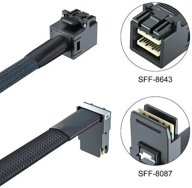Alt view image 2 of 3 - Vszerda 12G Internal Mini SAS HD SFF-8643 to SFF-8087 Cable, Straight to Right Angle, 1m, 36 Pin, with Sideband,100 Ohm, Flexible, Support RAID, PCIE Controller, 1-m(3.3ft)