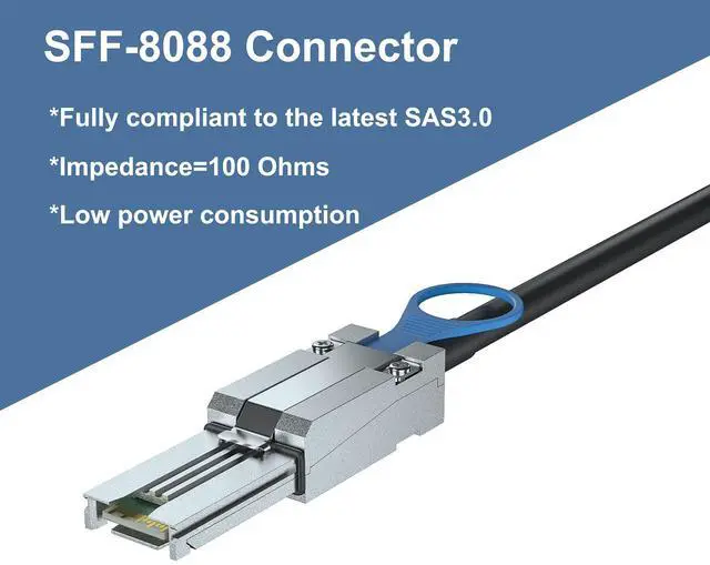 Alt view image 5 of 5 - Vszerda QSFP to SFF-8088 MiniSAS Cable, SFF-8436 to SFF-8088 External DDR Hybrid SAS Cable, 100-Ohm, 1 Meter(3.3ft), Copper Passive for NetApp DS4243 DS4246 DS2246