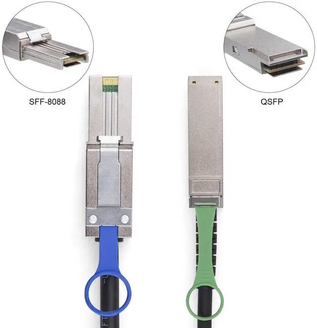 Alt view image 3 of 5 - Vszerda QSFP to SFF-8088 MiniSAS Cable, SFF-8436 to SFF-8088 External DDR Hybrid SAS Cable, 100-Ohm, 2 Meter(6.6ft), Copper Passive for NetApp