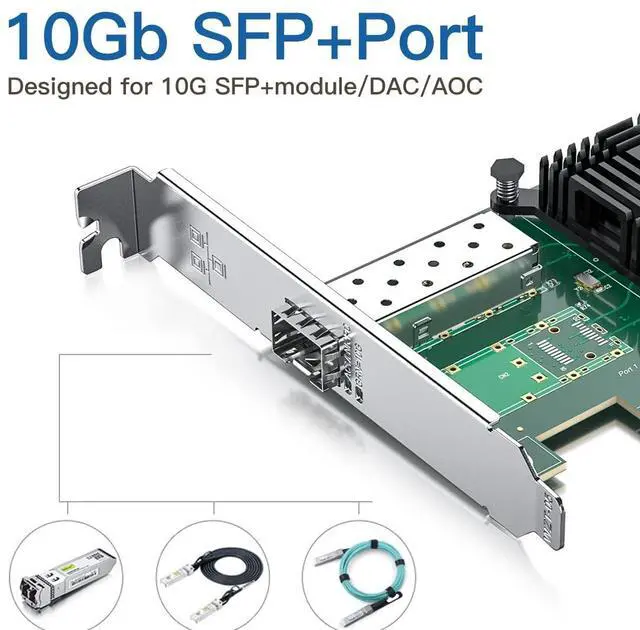 Alt view image 2 of 6 - Vszerda 10Gb SFP+ PCI-E Network Card NIC, Compare to Intel X520-DA1 (E10G42BTDA), with Intel 82599EN Chip, Single SFP+ Port, PCIe X8, Ethernet LAN Network Adapter Support Windows/Linux/VMware