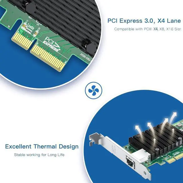 Alt view image 4 of 7 - Vszerda 10Gb RJ45 PCI-E Network Card NIC, Compare to Intel X550-T1, with Intel X550-AT Chip, Single RJ45 Port, PCI Express 3.0 X4, Ethernet Converged Network Adapter Support Windows/Linux/VMware Esxi