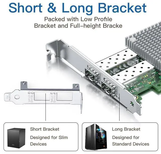 Alt view image 7 of 7 - Vszerda 10Gb SFP+ PCI-E Network Card NIC, with Broadcom BCM57810S Chip, Dual SFP+ Port Card, PCI Express X8, Ethernet LAN Adapter Support Windows/Windows Server/Linux/VMware Esxi