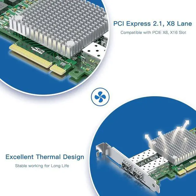 Alt view image 5 of 7 - Vszerda 10Gb SFP+ PCI-E Network Card NIC, with Broadcom BCM57810S Chip, Dual SFP+ Port Card, PCI Express X8, Ethernet LAN Adapter Support Windows/Windows Server/Linux/VMware Esxi