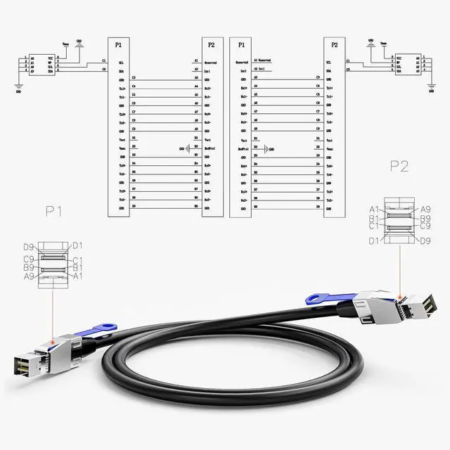 Alt view image 2 of 7 - Vszerda SFF-8644 to SFF-8644 Mini SAS HD Data Server Raid Cable,External Mini SAS 36pin SFF-8644 to SFF-8644 for Hard Disk Server, SAN, Raid Card,1m(3.3ft)