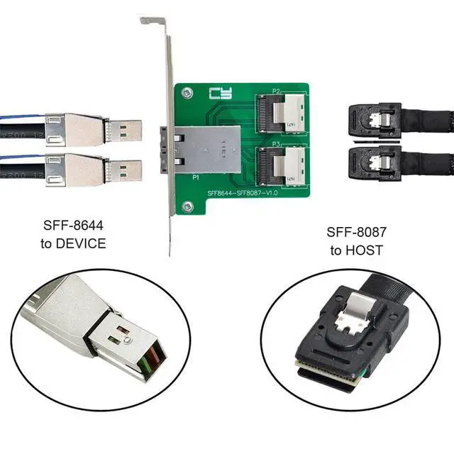 Alt view image 6 of 7 - Vszerda Dual Ports Mini SAS HD SFF-8644 to Internal Mini SAS SFF-8087 PCBA Female Adapter with Low Profile Bracket