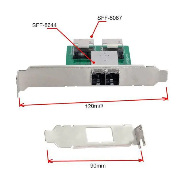 Alt view image 7 of 7 - Vszerda Dual Ports Mini SAS HD SFF-8644 to Internal Mini SAS SFF-8087 PCBA Female Adapter with Low Profile Bracket