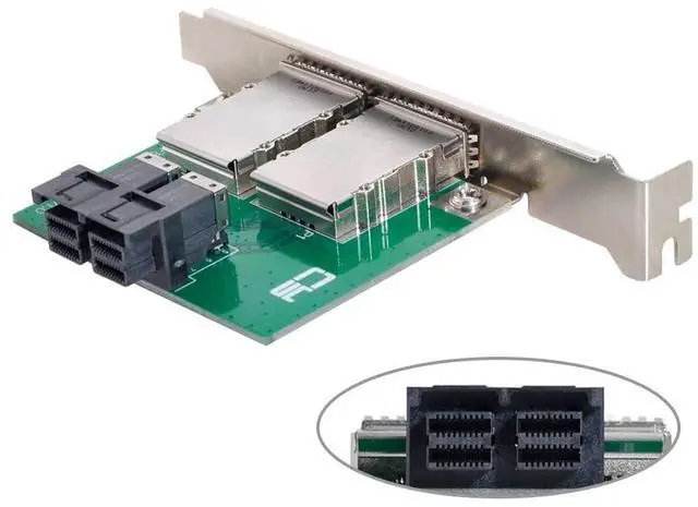 Alt view image 4 of 7 - Vszerda Dual Ports Mini SAS SFF-8088 to Internal SAS HD SFF-8643 PCBA Female Adapter with Low Profile Bracket